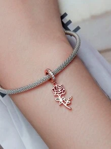 WOSTU 1 pièce Charme de fleur romantique rose violette en argent sterling 925, breloque en forme de cœur de cerisier rose, perles de phalaenopsis, pendentif Tour Eiffel et rose rouge sertis de zircone cubique rose doré, pour bracelet et collier DIY pour femmes. Cadeau pour maman, amie, fille.