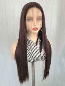 13x4深棕色合成蕾絲前套假髮長直巧克力棕色合成蕾絲前套假髮預拉自然髮線無黏著熱阻纖維髮假髮,適用於時尚女性 - 棕色 - 查看 5