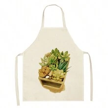 1入組3D圖案亞麻圍裙，設有花環/花籃/盒子圖案，適用於廚房烹飪及家居使用 - 彩色 - 查看 15