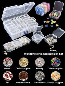 18/6 件透明可拆卸收纳盒套装，带翻盖的独立运动隐形眼镜收纳盒。适用于存放戒指、宝石、珠子等小物品。