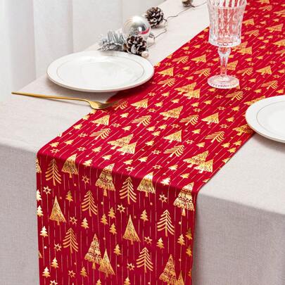 1/2 件 28*275 厘米圣诞雪花红色桌旗，红色背景金色雪花，冬季餐桌装饰，圣诞树，适合圣诞节、节日、家庭聚会、厨房、餐厅、婚礼、室内、室外、季节性餐桌装饰