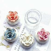 Tarros de cocina pequeños con tapa de cerámica hermética en forma de flor dorada para almacenamiento de alimentos en frascos de vidrio. Caja de joyería creativa y útil como regalo para bodas. Conjunto de envases. - Multicolor - Ver 8