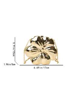 Women's Elegant Mini Flower Shaped Chain Crossbody Bag, Metallic Y2K Style Theme Party Shoulder Bag, Fashionable Novelty Shaped Bags, Versatile Small Mobile Phone Key Coin Purse, Portable Outdoor Travel Vacation Cosmetic Bags, Wear-Resistant Solid-Color Clutch Bag - Vàng - Xem 7