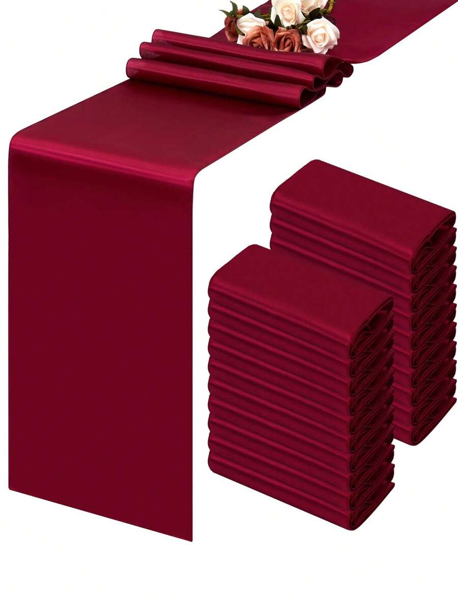 1 pieza Mantel/Sendero de mesa de satén granate para decoración de mesas de bodas/fiestas/banquetes/eventos, para usar en el comedor/cocina - Burdeos - Ver 1