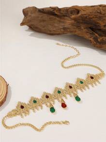 1 pièce Collier chaîne pour la tête en alliage de pierre gemme pendentif en forme de goutte d'eau rétro pour femmes, convient pour les mariages et les fêtes en tant que collier et coiffe