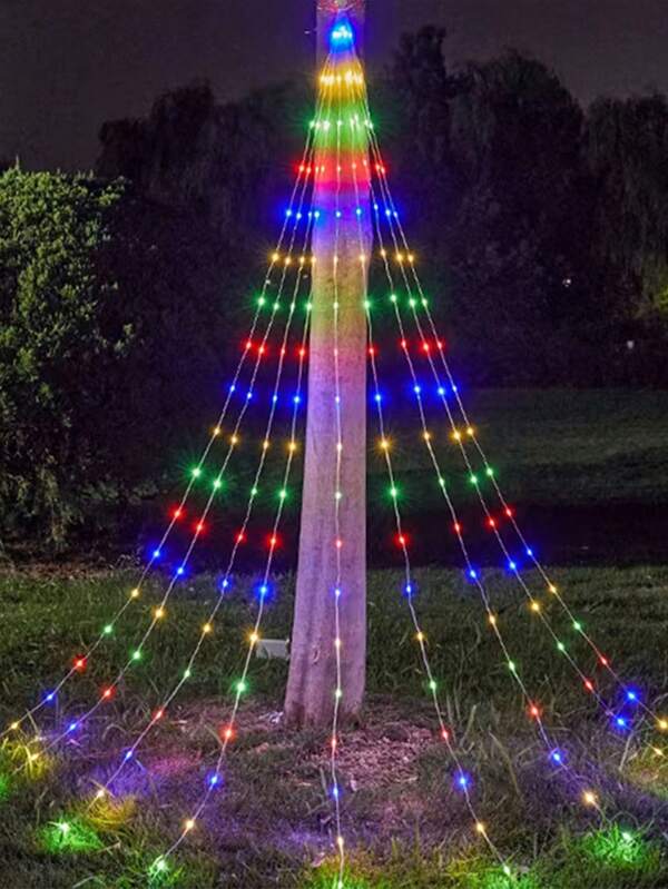 1pc LED Solar Cachoeira Luzes Cordão Com Linha De Pele Para Decoração De Árvore De Natal Decoração De Quintal Ao Ar Livre Decoração De Natal Presente De Natal Ação De Graças Decoração De Árvore De Natal Enfeites De Natal Luz Decoração De Quarto Decoração De Casa Decoração De Festa Decoração De Quarto De Festival De Feriado