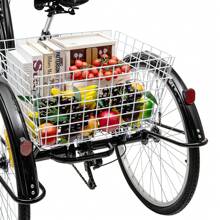 YUNRUX Trójkołowy rower dla dorosłych, 26-calowy trójkołowy (hamulec tarczowy), miejski trójkołowy rower, sześć regulowanych biegów, regulowana wysokość siedziska, z koszykiem, ładowność 120 kg, czarny