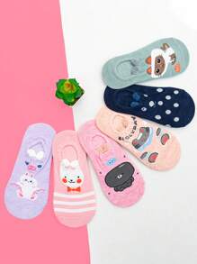 12 Pares Calcetines Invisibles Para Mujer Con Orejas De Peluche,Calcetines De Estilo Barco Con Dibujos Animados De Animales Para Diariamente - Verde militar - Ver 5