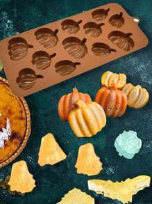 1pc 3D Halloween Silicone Mold, Halloween Pumpkin Bat Skull Ghost Fondant Chocolate Mold For DIY Halloween Gummies, Candy, Jelly, Chocolate, Jello Baking Tools, Kitchen Gadgets Halloween Decor Halloween Party Favors Halloween Party Supplies Halloween Halloween Decor Halloween Decorations Halloween Home Halloween Party Halloween Party - Brown - View 3