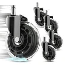 5 piezas Reemplazo caucho silla Castor ruedas para oficina silla,Tarea pesada Ruedas para Silla de Oficina, Set de 5 Ruedas para Muebles de Oficina, Llantas para Silla de Goma de Repuesto de 3 Pulgadas, Sin Ruido, Apto para Todos Los Pavimentos-Ajuste Universal - Negro - Ver 1