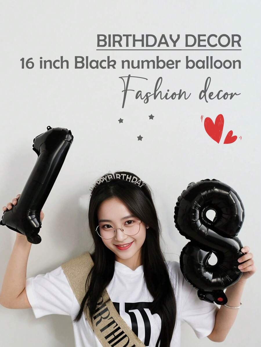 16-Inch Black Number Foil Balloons, Polyester Membrane Balloons For Birthday Party Decorations, Graduation Ceremony Decorations, New Year Decorations, Holiday Decorations - Black - View 1