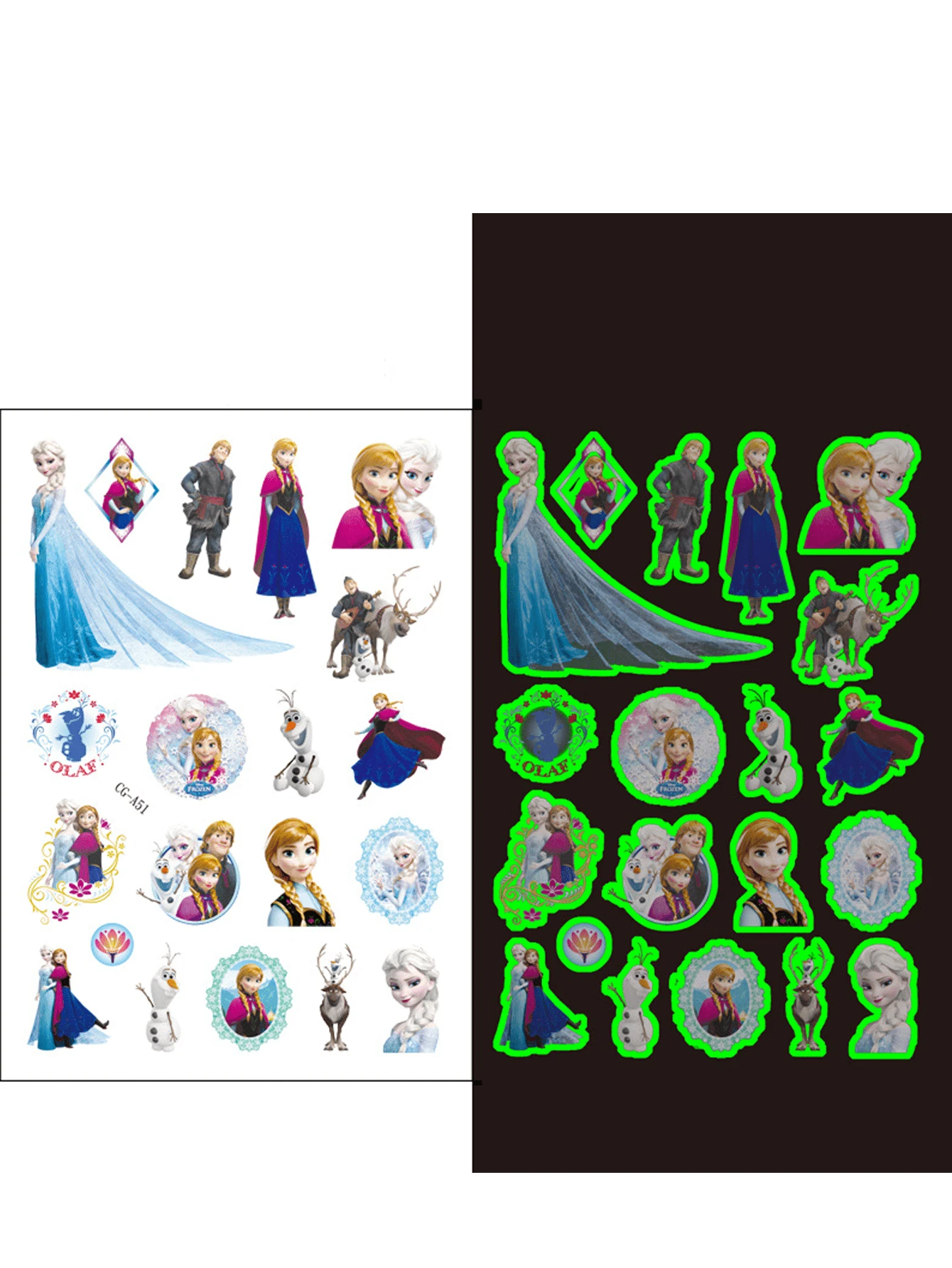 Glow In The Dark Frozen Princess Elsas Anna Temporary Tattoo Luminous
