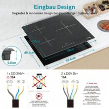 IsEasy Induction Hob Hob Induction 3-Zone 60cm Self-Sufficient Glass Ceramic Touch Timer