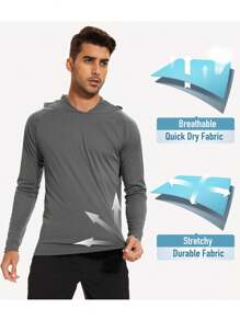 NASBING 男式連帽速乾運動T卹，長袖跑步運動衫和防曬衣