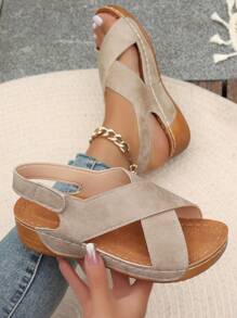 Sandalias romanas de estilo europeo y americano para mujer, sandalias informales con punta abierta y gancho y bucle para playa, novedad de verano 2024