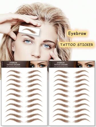 2 Pcs Natural-Looking Realistic BrownEyebrow Temporary TattooStickers - Easy ApplyDisposable