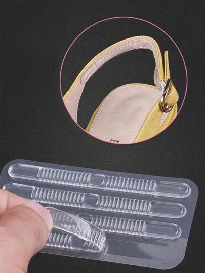 4 st/förpackning transparenta silikon halkfria remsor för häl och innersula, undvik att skrapa fötter, universal för alla typer av sandaler och höga klackar, för kvinnors sandaler, dampumps, skolmaterial, stövlar och tillbehör till skor för kvinnor, för utomhusbruk, sport, resor, hushåll, kontor, skola