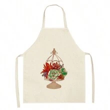 1入組3D圖案亞麻圍裙，設有花環/花籃/盒子圖案，適用於廚房烹飪及家居使用 - 彩色 - 查看 14