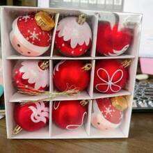 9 piezas de 6cm/3.5in Elementos con tema navideño Adorno colgante de árbol de Navidad, Bola de Navidad de plástico pintada con electrochapado de zorro de dibujos animados, mejor regalo, decoración del hogar, decoraciones navideñas, decoración de habitación, decoraciones navideñas de invierno, regalos de Navidad, decoración navideña - Rojo y blanco - Ver 6