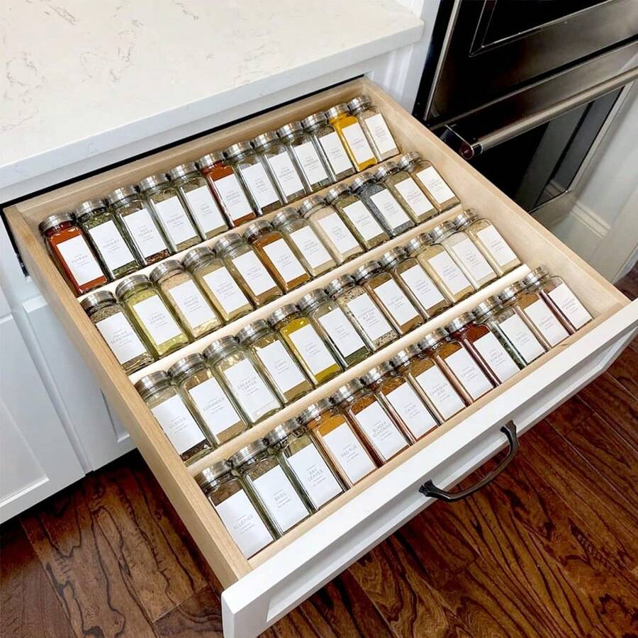 Clear Acrylic Spice Drawer Organizer, 4 Tier- 2 Set Expandable From 13" To 26" Seasoning Jars Drawers Insert, Kitchen Spice Rack Tray For Drawer/Countertop (Jars Not Included) - Transparent - View 1