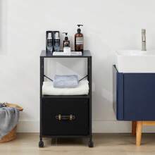 VECELO Metal Nightstands, Rolling Printer Stand, Mobile Fabric Vertical Filing Cabinet Fits Letter Size For Home Office, Light Weight - 黑色 - 查看 2