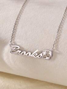 1 件定制足球名字项链，个性化运动风格名字项链，送给男朋友的独特礼物，派对礼物，圣诞礼物，生日礼物 - 銀色 - 查看 3