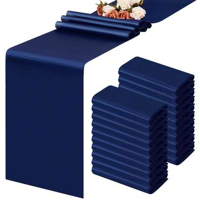 1pc Dark Blue Satin Tablecloth/Table Runner/Table Runner For Wedding, Party, Events, Dining Room And Kitchen Decor