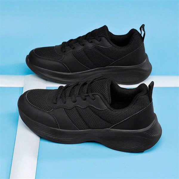 Breathable Mesh Women's Black Flat Running Shoes, Super Light Soft Sole Sports Shoes