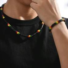 2pcs Bohemian Colorful Wooden Beads Chain Men's Necklace And Bracelet Set - Multicolor - View 7