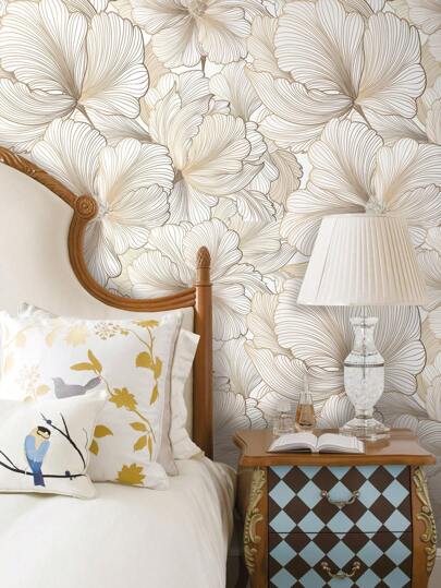 Roll 3D Nordic Zilver Ginkgo Leaf Self Adhesive Wallpaper, Waterproof Removable, Living Room Bedroom Bathroom Renovation ation, Golden Seamless Wand Stickers Cabinets Furniture Protection Film, Peel Panels, Paper, Wallpapers, ation Items Refresh Your Home, Festival Birthday Graduation view 5