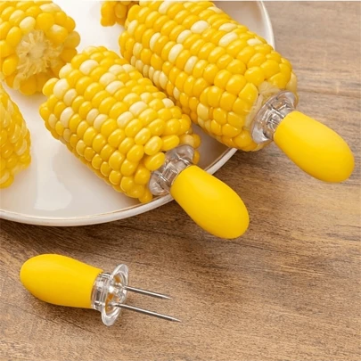 4PCS/10PCS Stainless Steel Corn Cob Stand, Barbecue Skewers, Barbecue Chicken Wings, Sausages, Barbecue Meat Forks, Suitable For Barbecue Double Claw Sweet Corn Stand, Interlocking Design, Corn Skewers, Suitable For Home Cooking, Gatherings, Camping