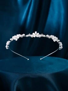 1 件时尚简约天然珍珠花饰女式皇冠，奢华优雅水晶合金新娘派对婚礼发饰 - 銀色 - 查看 5