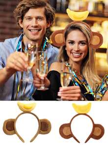 1PC Plush Animal Ears And Horns Headband-Halloween Christmas Festival Theme Party Animal Cosplay Costume Headbands The Top Banana Headband Animals Monkey Costume Accessories - Brown - View 1