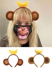 1PC Plush Animal Ears And Horns Headband-Halloween Christmas Festival Theme Party Animal Cosplay Costume Headbands The Top Banana Headband Animals Monkey Costume Accessories - Brown - View 10