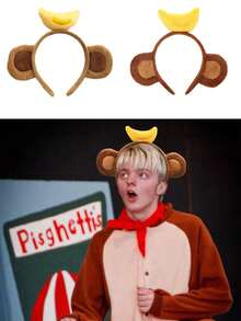 1PC Plush Animal Ears And Horns Headband-Halloween Christmas Festival Theme Party Animal Cosplay Costume Headbands The Top Banana Headband Animals Monkey Costume Accessories - Brown - View 9
