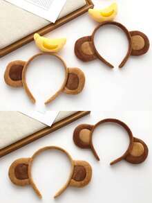 1PC Plush Animal Ears And Horns Headband-Halloween Christmas Festival Theme Party Animal Cosplay Costume Headbands The Top Banana Headband Animals Monkey Costume Accessories - Brown - View 7