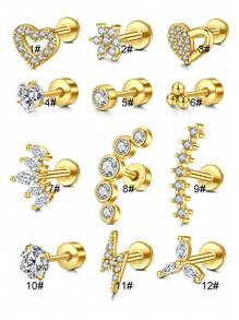 CIZME 1PC Gold Cubic Zirconia Cartilage Earrings, Lip Rings, Stud Piercing Jewelry For Cartilage/Tragus/Helix/Conch, Stainless Steel Helix Tragus Cartilage Earring For Women, 16G 20G Cartilage Earring, Helix Earrings Flat Back Cartilage Helix Conch Piercing Jewelry For Women, 16G 20G Tragus Earrings For Women, Flat Back Cartilage Earring Stainless Steel, Flat Back Stud Earrings Labret Conch Helix Cartilage Tragus Piercing Jewelry