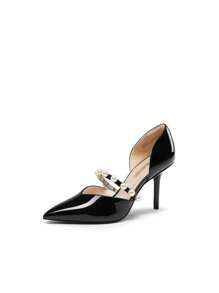 Giày cao gót nữ Stiletto Pearl trang trí mũi nhọn Giày cao gót mũi kín D'Orsay Đầm dự tiệc cưới sang trọng Giày Valentine - màu đen - Xem 2