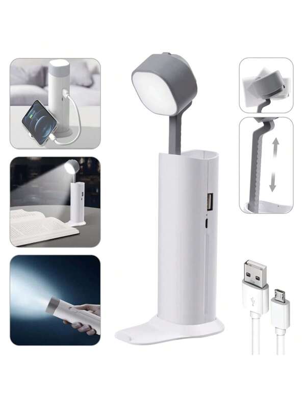 Luminária de mesa branca adequada para estudantes, adequada para escritórios domésticos, luminária de mesa pequena e portátil, com 3 modos de iluminação, lâmpada recarregável alimentada por bateria, adequada para leitura, estudo e uso em dormitórios, branca.