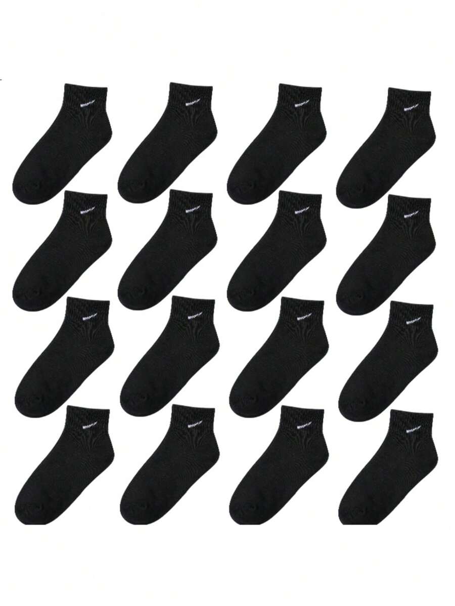 16 Pairs Simple Solid Color Striped Mid-Calf Socks For Kids And Infants - Black - View 1