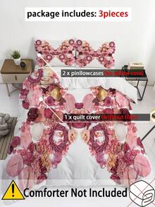 3入組蝴蝶和花卉床單套裝，柔軟舒適的涤纶寢具套裝，透氣全季節被套和枕套（1*被套+2*枕套，不含芯材） - 彩色 - 查看 2