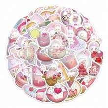 50PCS 3D Pink Pudding Cute Rabbit Rabbit Doodle Stickers Personalized Fashion Creative DIY Decorative Stickers Desk Guitar Laptop Skateboards Water Cups Helmets Popular Decals Toys - Multicolor - View 1