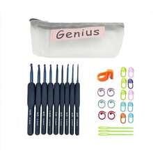 Bộ móc móc mềm có tay cầm màu xanh hải quân có túi đựng lưới, kim mắt lớn và bút đánh dấu khâu, Bộ dụng cụ đan DIY - Nhiều màu - Xem 7