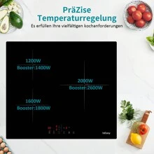 IsEasy Induction Hob Hob Induction 3-Zone 60cm Self-Sufficient Glass Ceramic Touch Timer