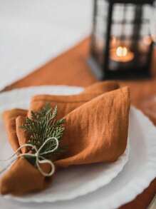 2/6/12pcs French Rustic Style Linen Fabric Simple And Skin-Friendly Absorbent Tablecloth For Hotel, Restaurant, Home, Banquet, Holiday Party Decoration, Including Tablecloth, Coasters And Napkins