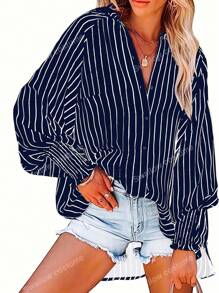 New Arrival Mid-Length Elegant Striped Loose Shirt