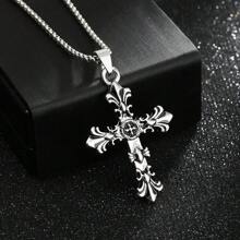 1pc European And American Cross Pendant Necklace, Retro Style  Jewelry, Non-Fading Men's Fashionable Summer Necklace For Both Genders, Hip-Hop Designed Sweater Chain Pendant, Apparel Accessory For Gifts Or Wholesale, Suitable For Daily Wear For Men