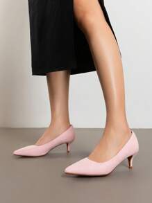 Giày Nữ Gót Thấp Mũi Nhọn Giày Cao Gót Thời Trang Thanh Lịch Tối Giản Màu Trơn - Hồng - Xem 2