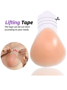 2 件/1 对硅胶粘性胸罩搭配 4 件/2 对小乳头贴，无肩带聚拢露背胸罩，隆胸隐形胸罩，可重复使用的粘性乳头贴，适用于婚纱、晚礼服、露背服装 - 淺粉色 - 查看 8