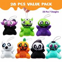 SYNCFUN 28 PCS Halloween Mini Plush Toy Assortment With 7 Halloween Characters, Mini Halloween Plush Toy For Halloween Party Favors, Goodie Bag Fillers